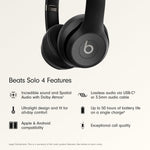 Beats Solo 4 - Wireless On-Ear Bluetooth Headphones, Up to 50-Hour Battery Life, Ultra-Lightweight Comfort, Powerful and Balanced Sound, Apple & Android Compatible - Matte Black