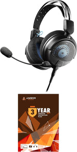 Audio-Technica ATH-GDL3BK Open-Back Wired Gaming Headset - Black/Blue with an Additional 1 Year Extended Amber Protection (2022)