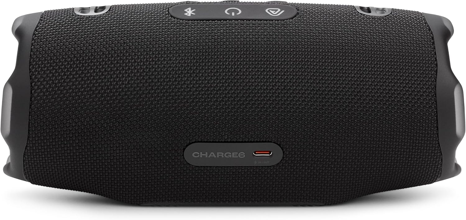 JBL Charge 6 - Portable Waterproof & Drop-Proof Bluetooth Speaker, Bold JBL Pro Sound with AI Sound Boost, 28Hrs of Playtime, Built-in powerbank & Comes with a Sturdy/Removable Carrying Strap (Black)