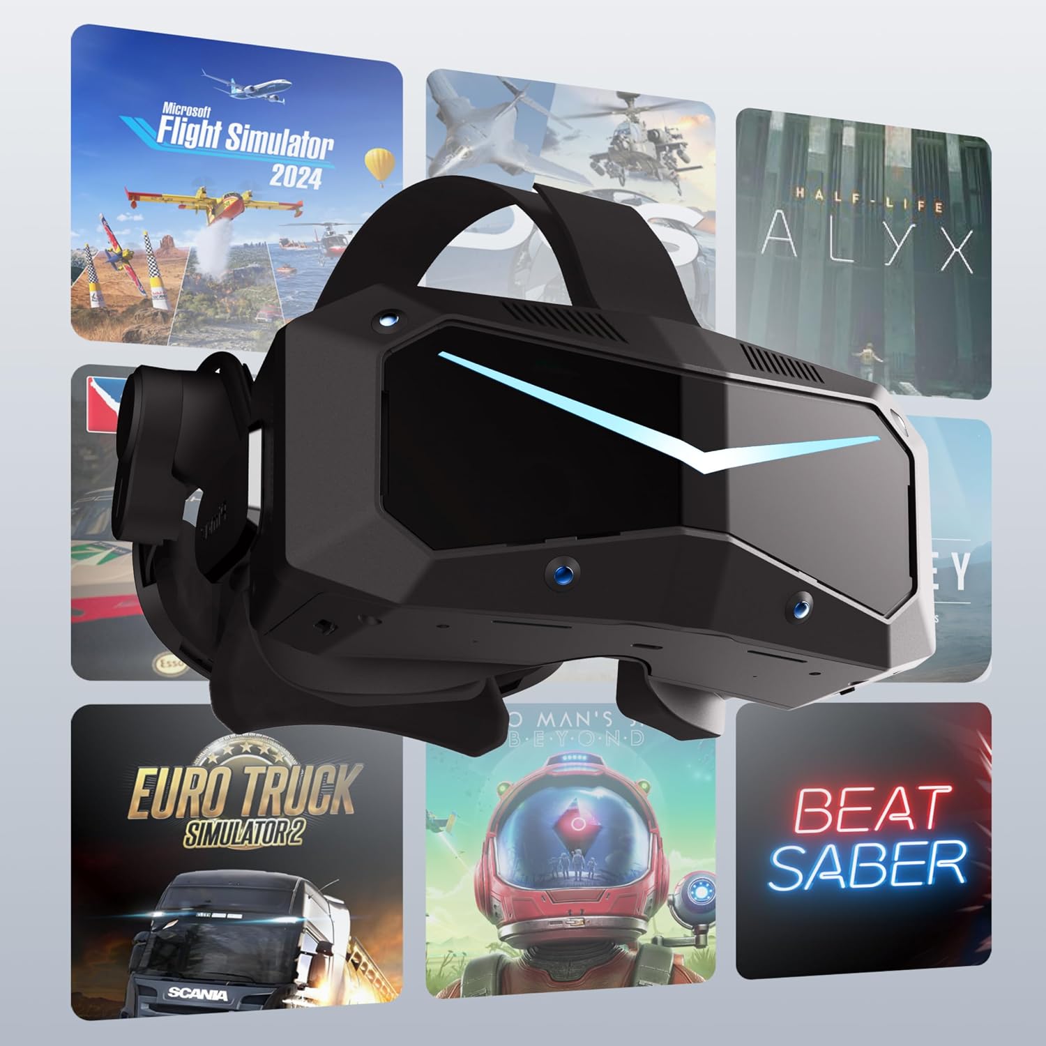 Pimax Crystal Super VR Headset, 3840x3840 per Eye, Ultrawide, 140° FOV, Eye- Tracking, Ultra-Sharp for Flight & Racing Simulators & Gaming, DP Connection with PC